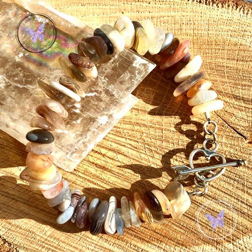 Botswana Agate Nugget Chip Bracelet With Heart Toggle